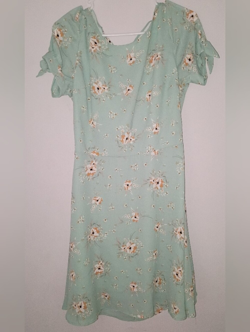 Lumiere Soft Mint Floral Midi Dress with Tie Sleeves